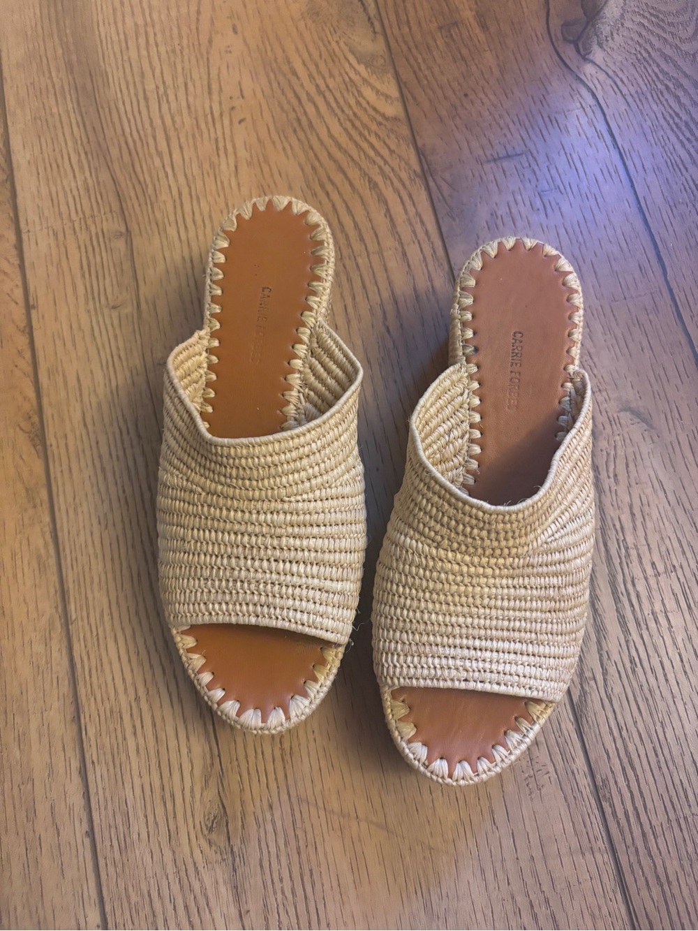 Natural Raffia Slide Wedge Sandals - Picture 3 of 5